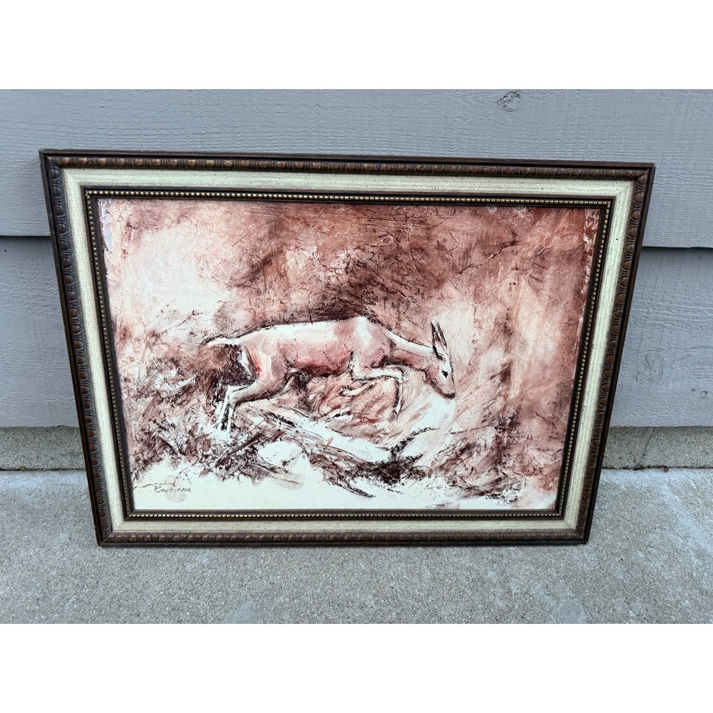Original Signed David E Garrison Deer Wildlife Conte Crayon Framed Artwork - Picture 1 of 12